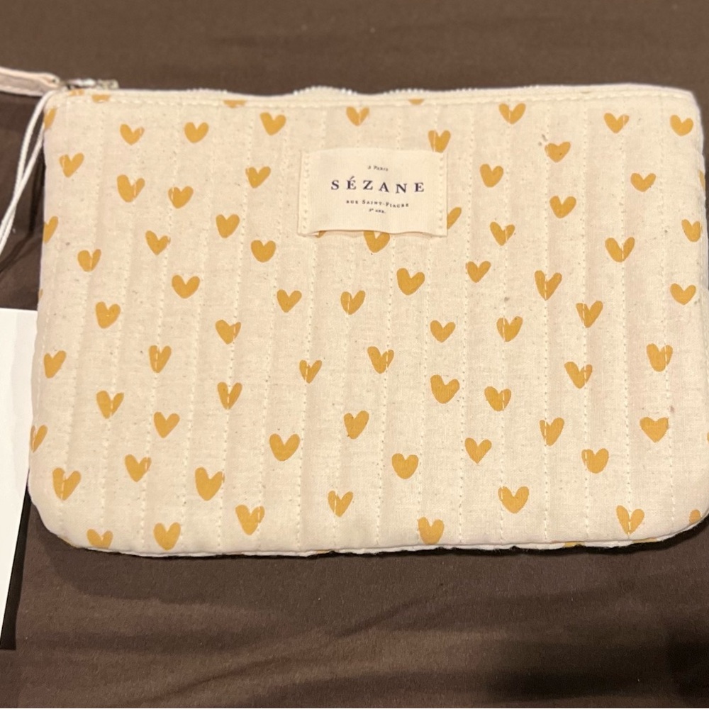 Sézane Quilted Pouch with Yellow Hearts